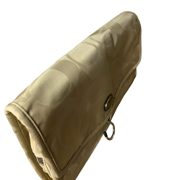 COACH Tan Signature Nylon Make Up Cosmetic Case Traveler Case - Picture 4 of 11